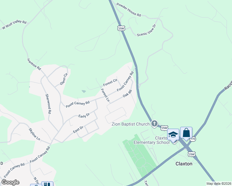 map of restaurants, bars, coffee shops, grocery stores, and more near 313 Foust Carney Road in Powell