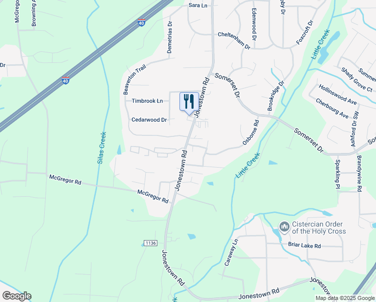 map of restaurants, bars, coffee shops, grocery stores, and more near 1395 Jonestown Road in Winston-Salem