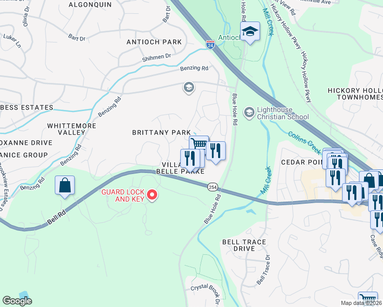 map of restaurants, bars, coffee shops, grocery stores, and more near 326 Villas at Belle Park in Nashville