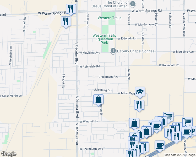 map of restaurants, bars, coffee shops, grocery stores, and more near 4667 Gracemont Avenue in Las Vegas