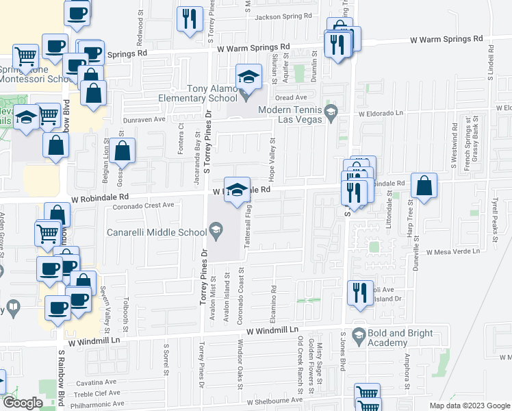 map of restaurants, bars, coffee shops, grocery stores, and more near 6365 Mighty Flotilla Avenue in Las Vegas