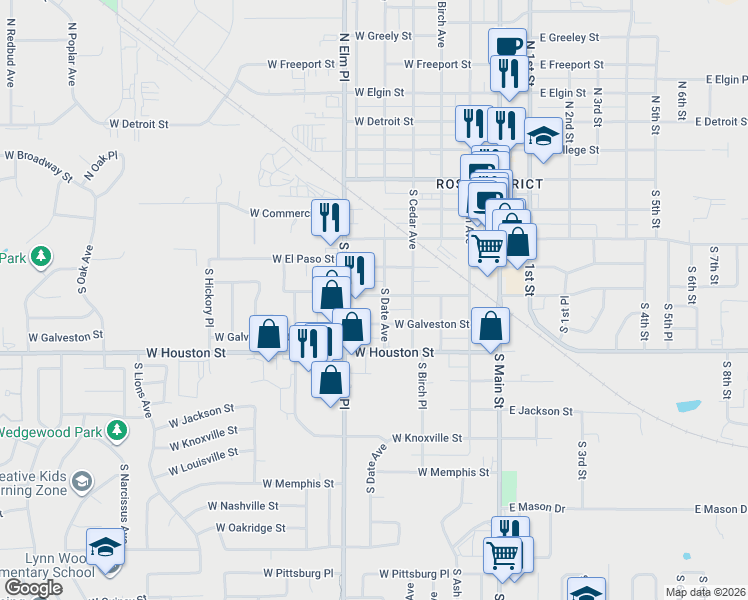 map of restaurants, bars, coffee shops, grocery stores, and more near 512 South Date Avenue in Broken Arrow