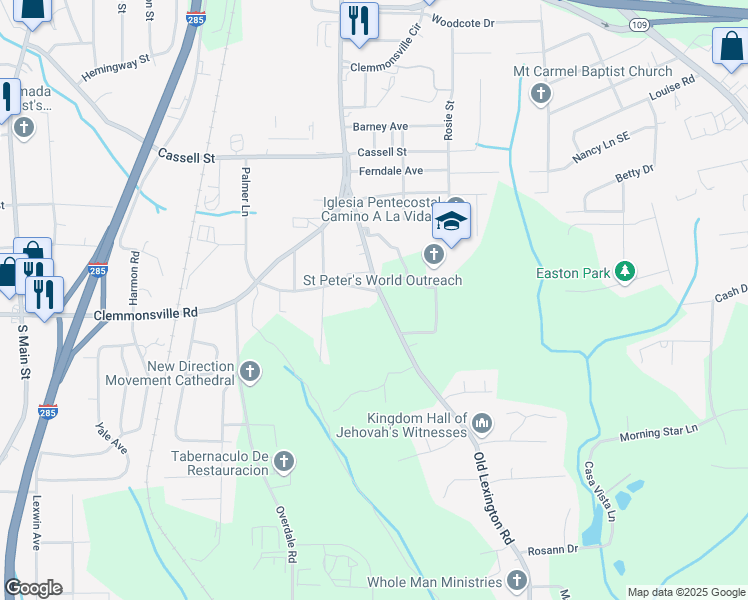 map of restaurants, bars, coffee shops, grocery stores, and more near 3700 Old Lexington Road Southeast in Winston-Salem