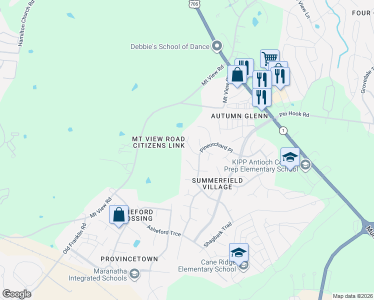 map of restaurants, bars, coffee shops, grocery stores, and more near 2513 Skyfalls Way in Nashville