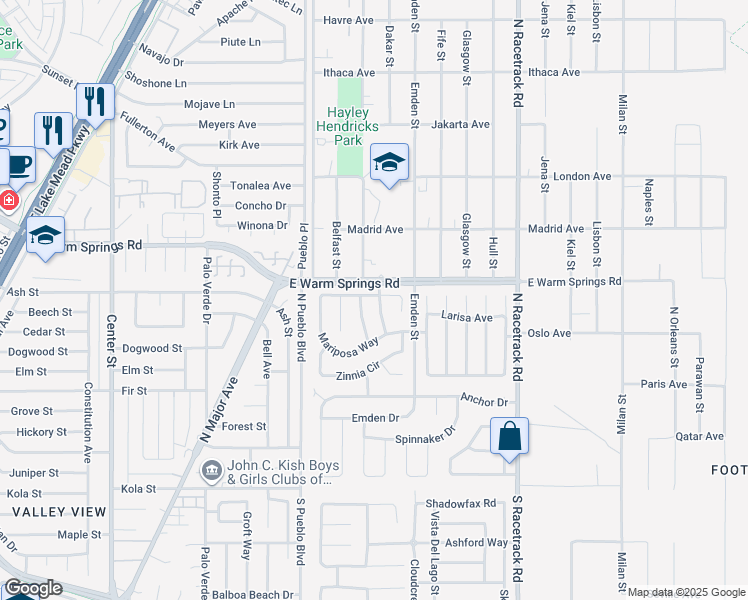 map of restaurants, bars, coffee shops, grocery stores, and more near 268 Dahlia Street in Henderson