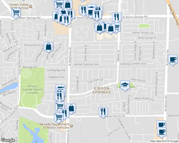 map of restaurants, bars, coffee shops, grocery stores, and more near 270 Newelton Court in Henderson