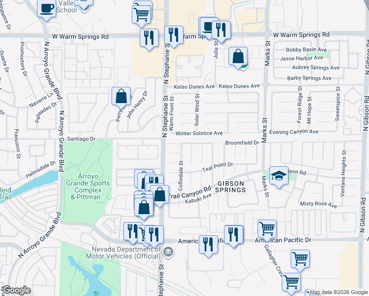 map of restaurants, bars, coffee shops, grocery stores, and more near 270 Collindale Street in Henderson