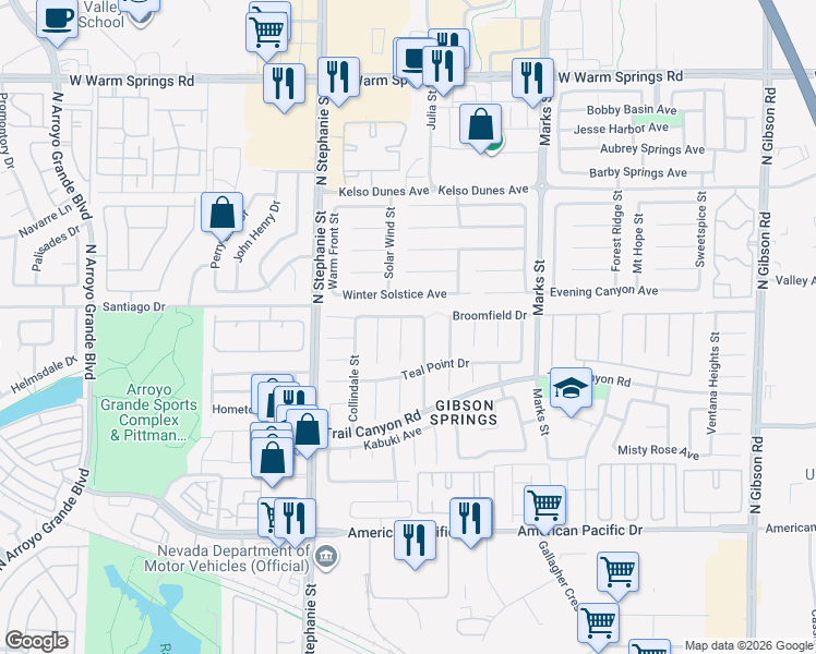 map of restaurants, bars, coffee shops, grocery stores, and more near 270 Newelton Court in Henderson