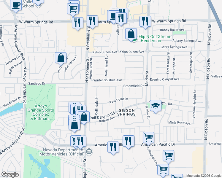 map of restaurants, bars, coffee shops, grocery stores, and more near 270 Newelton Court in Henderson