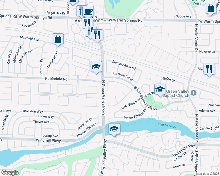 map of restaurants, bars, coffee shops, grocery stores, and more near 240 Windsong Drive in Henderson