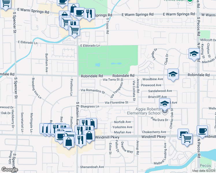 map of restaurants, bars, coffee shops, grocery stores, and more near 2830 Via Stella Street in Henderson