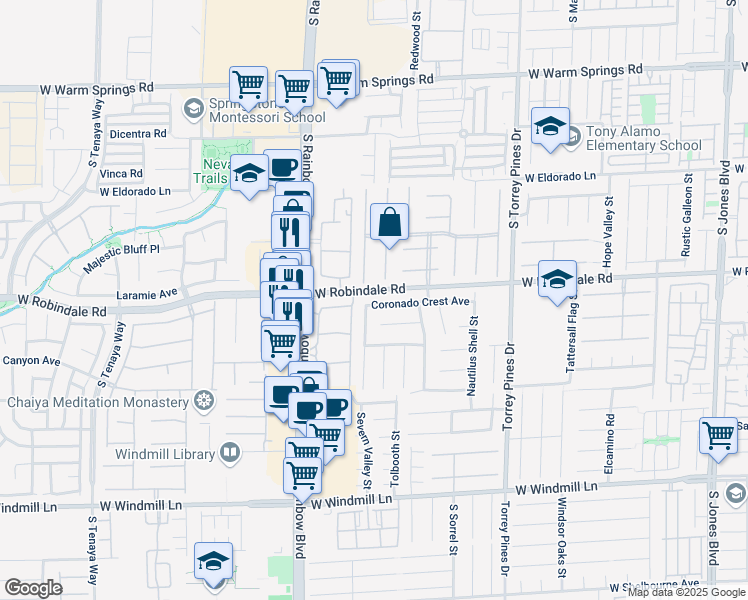 map of restaurants, bars, coffee shops, grocery stores, and more near 7752 Spindrift Cove Street in Las Vegas