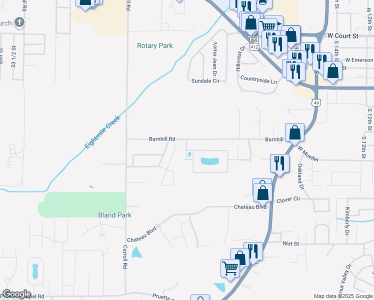 map of restaurants, bars, coffee shops, grocery stores, and more near 2200 Clubhouse Drive in Paragould