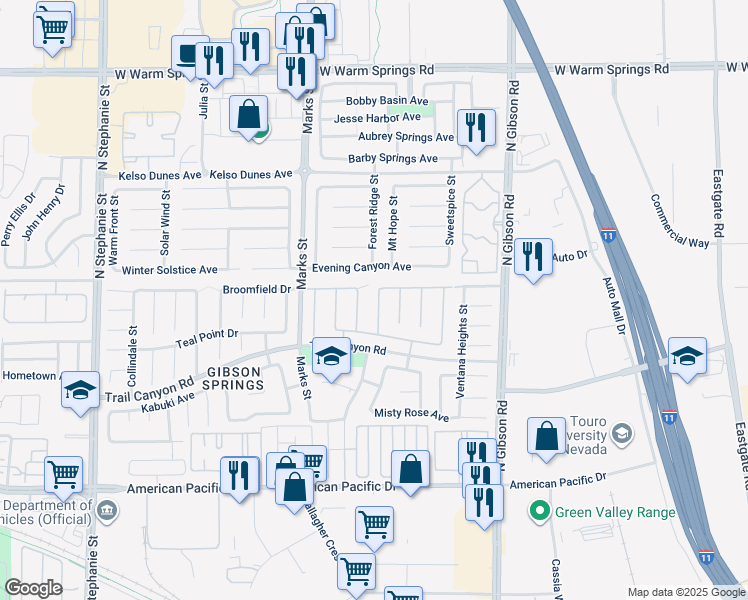 map of restaurants, bars, coffee shops, grocery stores, and more near 273 Full Wine Street in Henderson