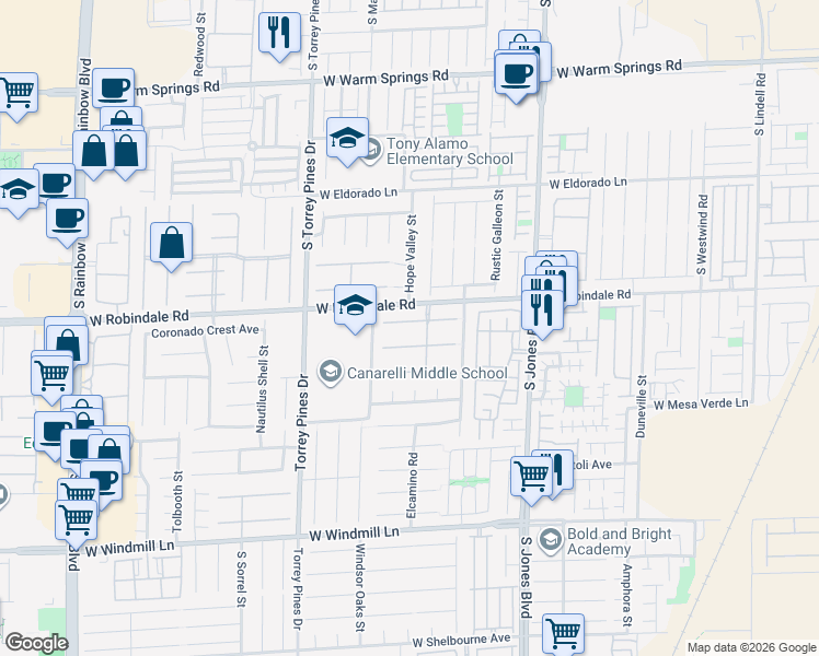 map of restaurants, bars, coffee shops, grocery stores, and more near 6317 Mighty Flotilla Avenue in Las Vegas