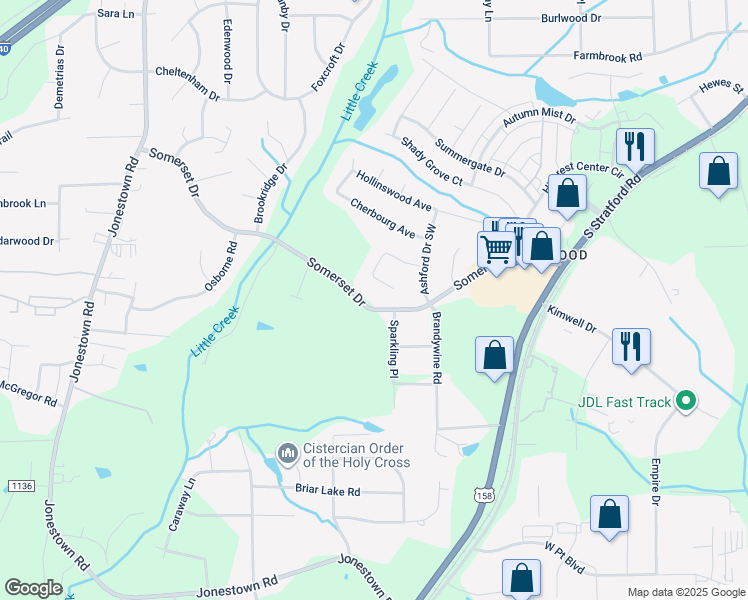 map of restaurants, bars, coffee shops, grocery stores, and more near 760 Somerset Drive in Winston-Salem