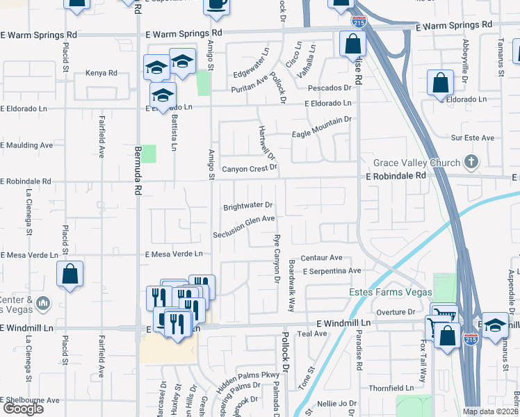 map of restaurants, bars, coffee shops, grocery stores, and more near 739 Brightwater Drive in Las Vegas