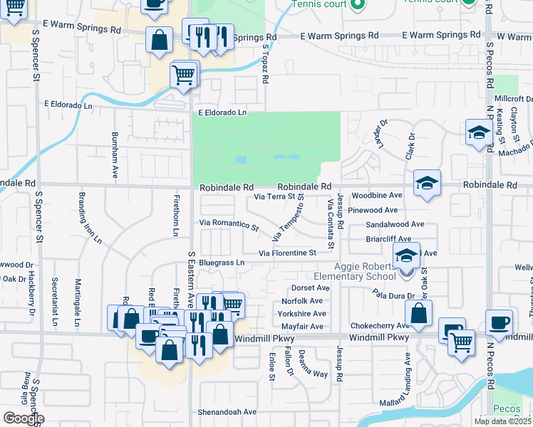 map of restaurants, bars, coffee shops, grocery stores, and more near 2830 Via Stella Street in Henderson