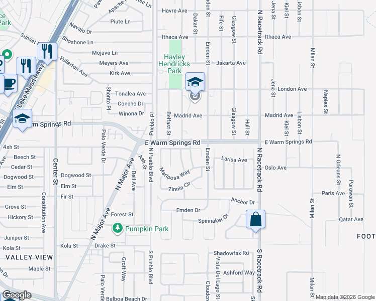map of restaurants, bars, coffee shops, grocery stores, and more near 268 Dahlia Street in Henderson