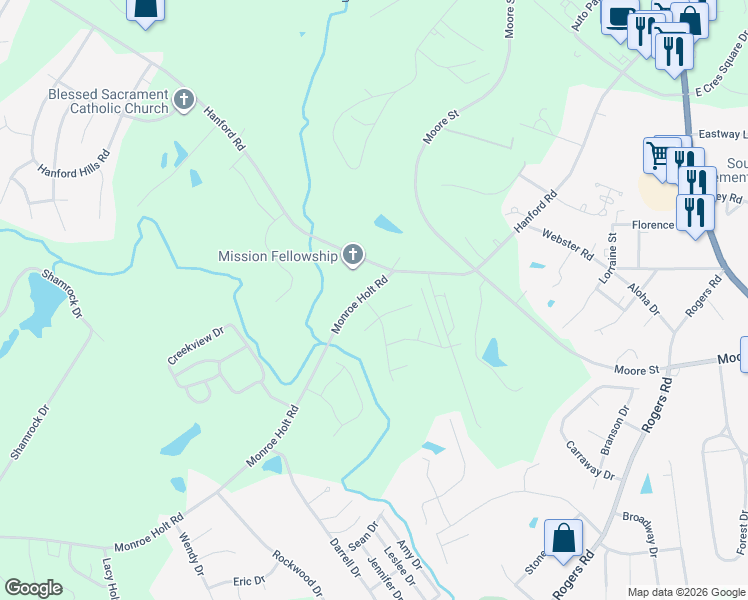map of restaurants, bars, coffee shops, grocery stores, and more near 511 Adil Court in Graham
