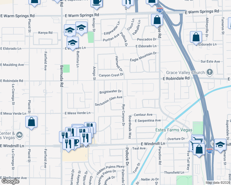 map of restaurants, bars, coffee shops, grocery stores, and more near 739 Brightwater Drive in Las Vegas