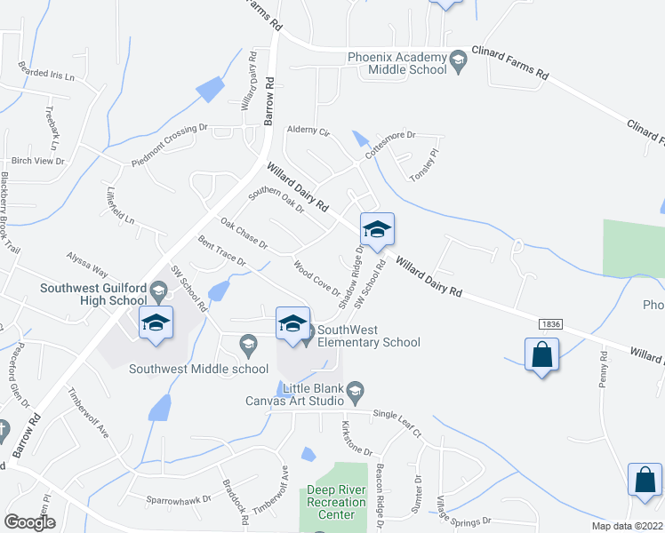 map of restaurants, bars, coffee shops, grocery stores, and more near 3658 Canopy Oak Court in High Point