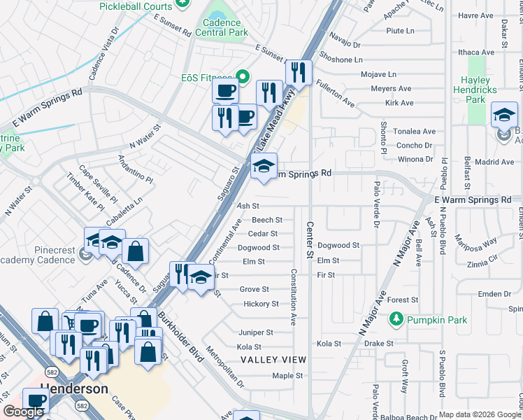 map of restaurants, bars, coffee shops, grocery stores, and more near 108 Beech Street in Henderson