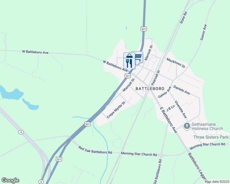 map of restaurants, bars, coffee shops, grocery stores, and more near North U.S. 301 in Rocky Mount