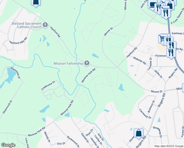 map of restaurants, bars, coffee shops, grocery stores, and more near 512 Monroe Holt Road in Graham