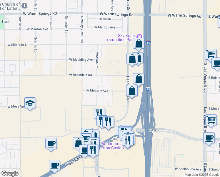 map of restaurants, bars, coffee shops, grocery stores, and more near 3420 West Moberly Avenue in Las Vegas