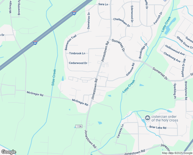 map of restaurants, bars, coffee shops, grocery stores, and more near 1100 Barbara Ann Circle in Winston-Salem