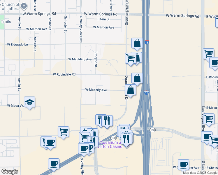 map of restaurants, bars, coffee shops, grocery stores, and more near 3420 West Moberly Avenue in Las Vegas