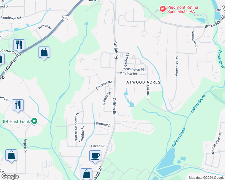 map of restaurants, bars, coffee shops, grocery stores, and more near 2683 Halle Ann Circle in Winston-Salem