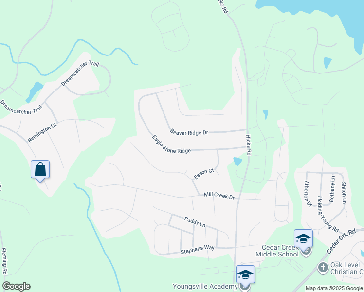 map of restaurants, bars, coffee shops, grocery stores, and more near 175 Eagle Stone Ridge in Youngsville