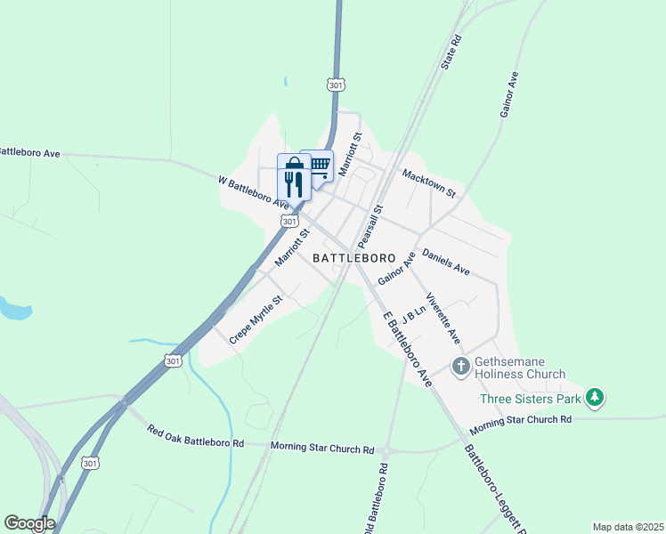 map of restaurants, bars, coffee shops, grocery stores, and more near 5024 Railroad Street in Rocky Mount