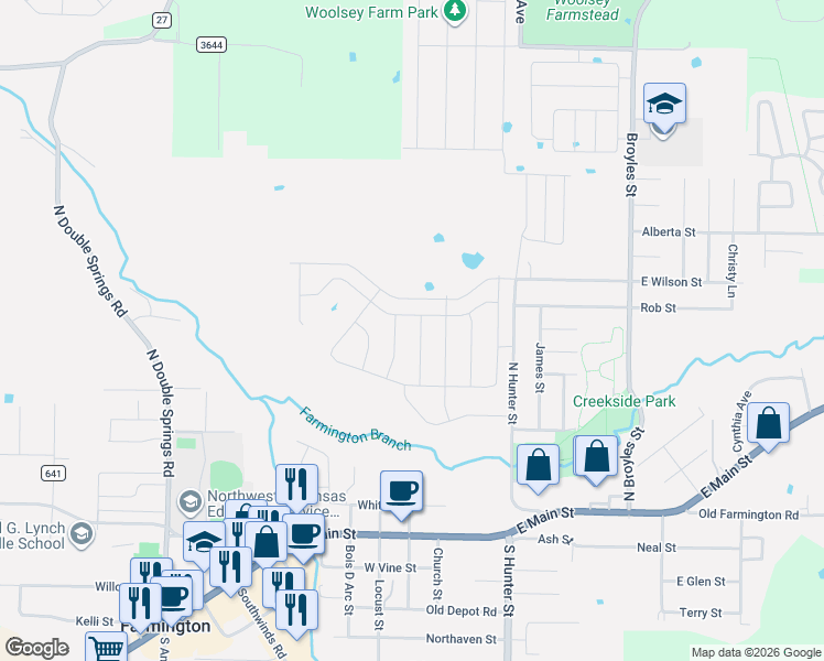 map of restaurants, bars, coffee shops, grocery stores, and more near 40 Watson Ln in Farmington