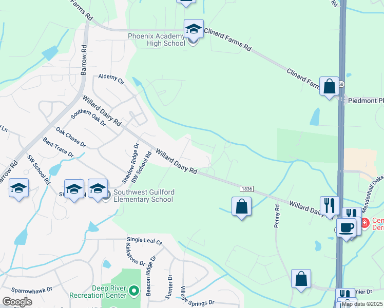map of restaurants, bars, coffee shops, grocery stores, and more near 2531 Willard Dairy Road in High Point