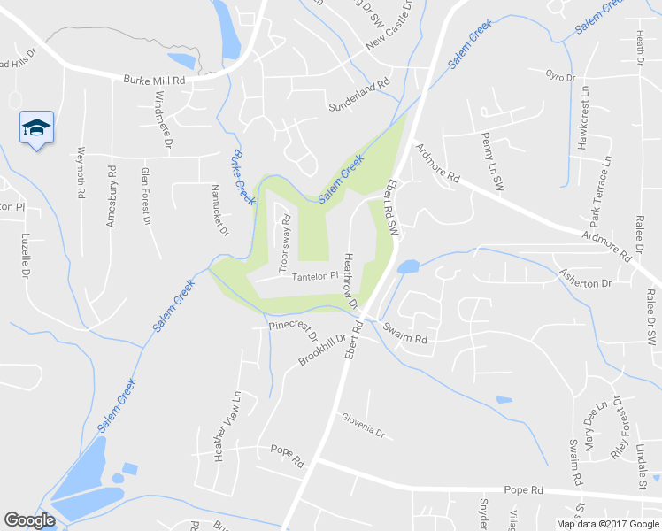 map of restaurants, bars, coffee shops, grocery stores, and more near 2417 Tantelon Place in Winston-Salem