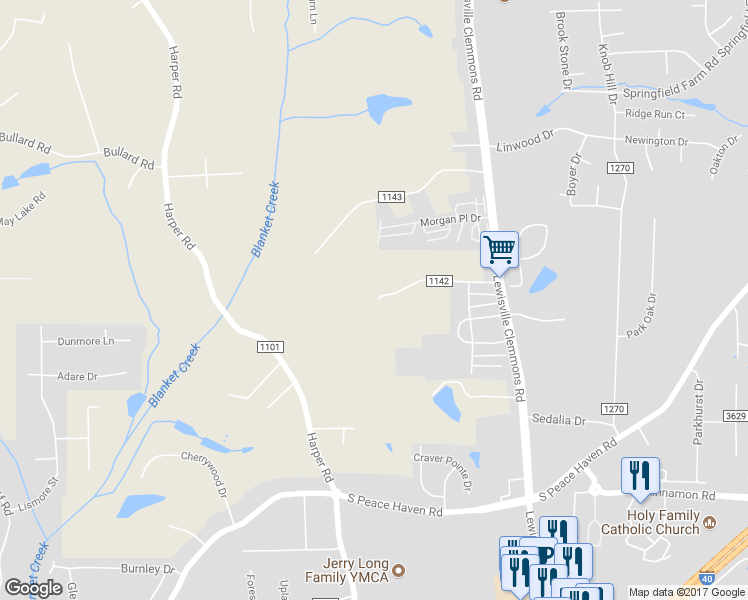 map of restaurants, bars, coffee shops, grocery stores, and more near 6975 Culler Road in Clemmons