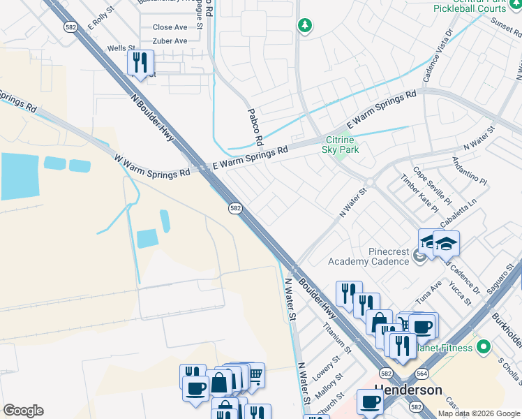 map of restaurants, bars, coffee shops, grocery stores, and more near 125 Piano Lane in Henderson