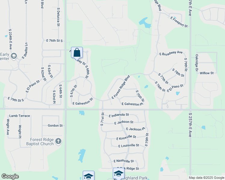 map of restaurants, bars, coffee shops, grocery stores, and more near 7304 East Forest Ridge Boulevard in Broken Arrow