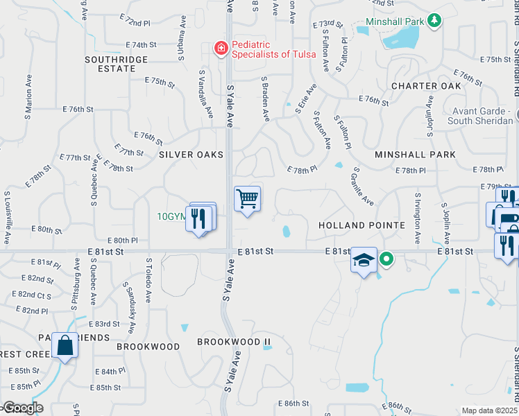 map of restaurants, bars, coffee shops, grocery stores, and more near 8015 South Yale Avenue in Tulsa