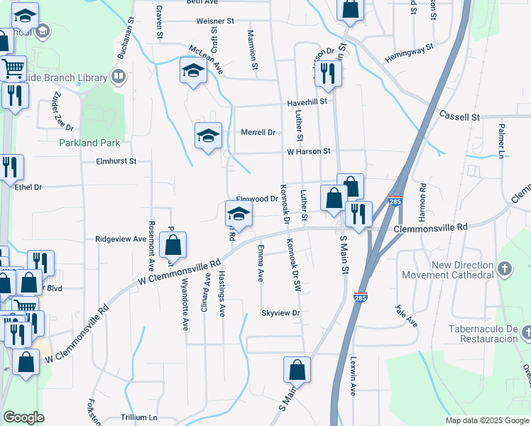 map of restaurants, bars, coffee shops, grocery stores, and more near 327 Strickland Avenue in Winston-Salem