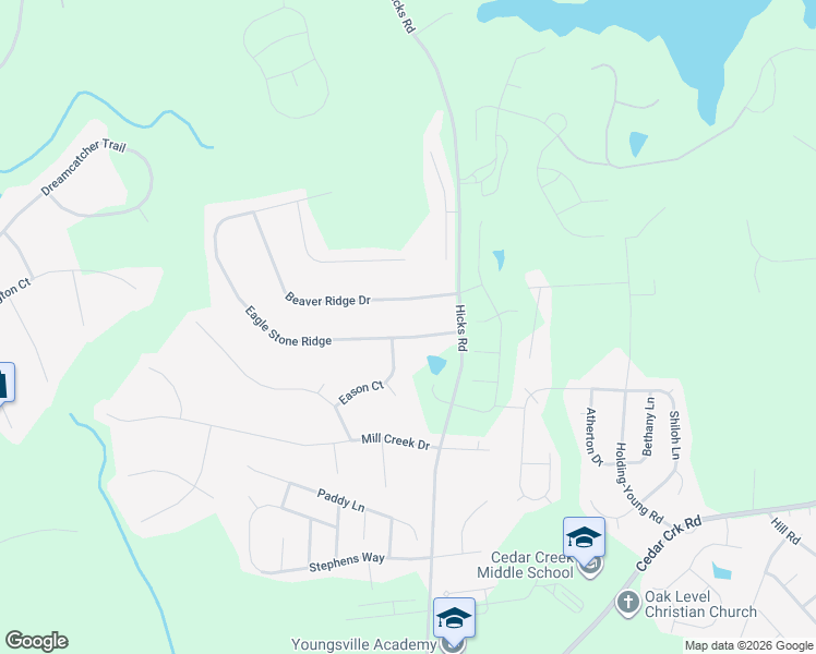 map of restaurants, bars, coffee shops, grocery stores, and more near 85 Eagle Stone Ridge in Youngsville