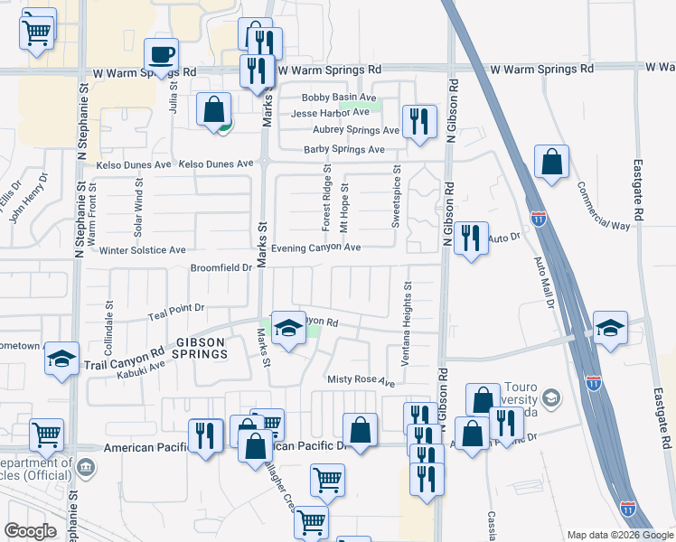 map of restaurants, bars, coffee shops, grocery stores, and more near 276 Full Wine Street in Henderson