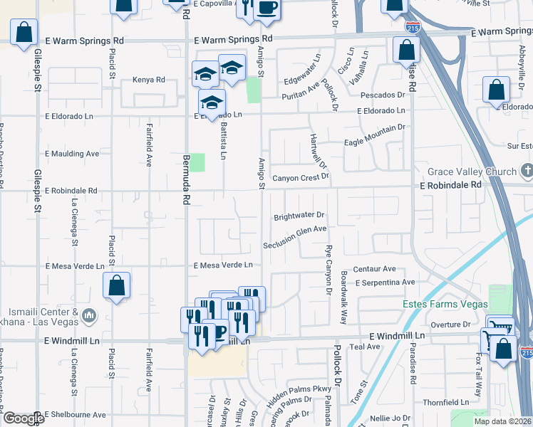 map of restaurants, bars, coffee shops, grocery stores, and more near 7761 Locke Haven Drive in Las Vegas