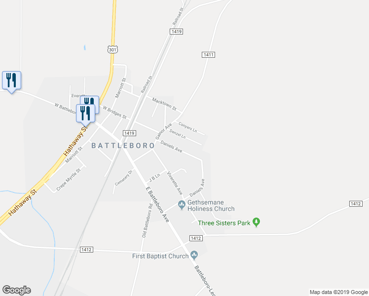 map of restaurants, bars, coffee shops, grocery stores, and more near 115 Daniels Avenue in Rocky Mount