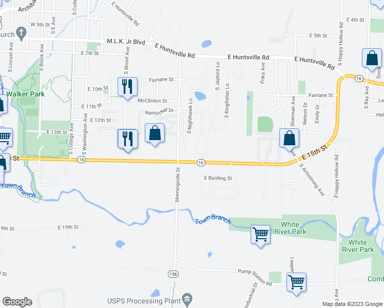 map of restaurants, bars, coffee shops, grocery stores, and more near 1483 Morningside Drive in Fayetteville