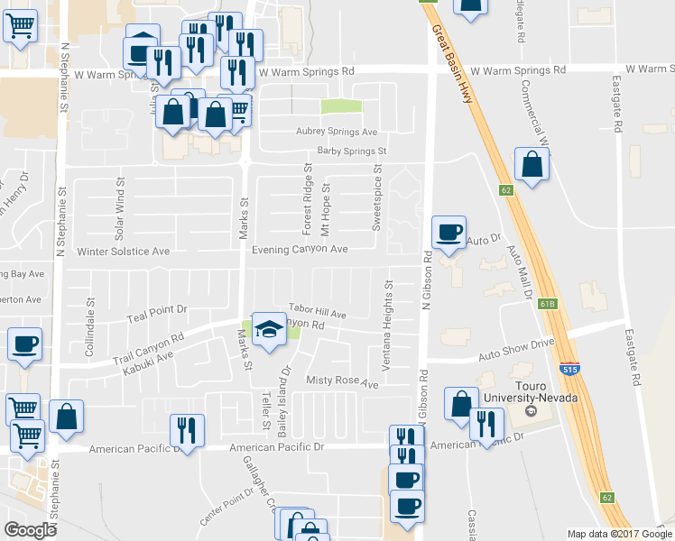 map of restaurants, bars, coffee shops, grocery stores, and more near 271 Prudence Court in Henderson