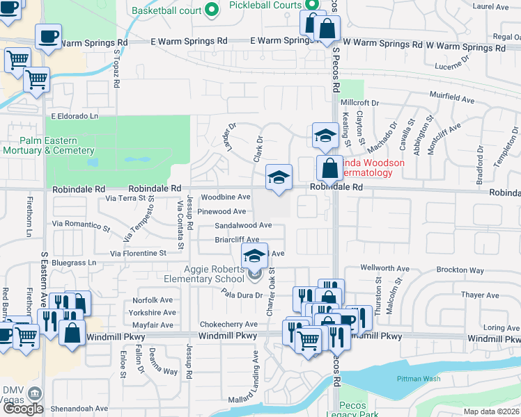 map of restaurants, bars, coffee shops, grocery stores, and more near 2722 Sandalwood Avenue in Henderson